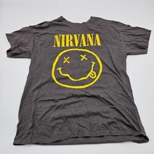 Nirvana Smiley Face T Shirt Graphic Tee Charcoal Gray Size L‎